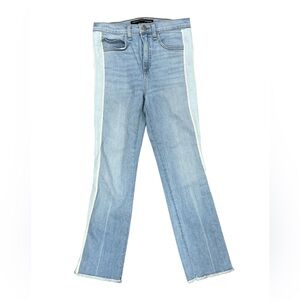 Veronica Beard Carly Kick Flare Light Wash Side Stripe Jeans